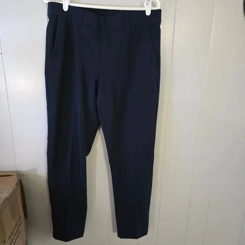 Zara Trousers Mens 31‎ Navy Blue Textured Flat Front Tapered Chinos